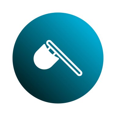 Yuvarlak mavi bir düğme içindeki balta simgesi minimalist bir çizgi sanat tarzında beyaz bir balta sembolü sunar. Aracı temiz grafikte temsil eden tasarım