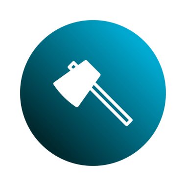 Beyaz bir balta silueti, bir deniz mavisi gradyan dairesel arkaplan üzerine kuruludur. Minimalist tasarım basit ve modern..