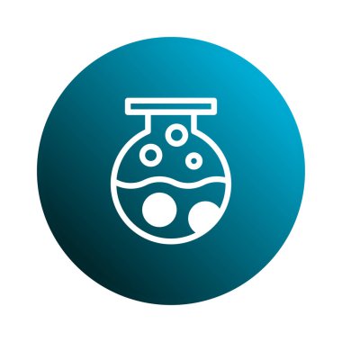 Kabarcıklı bir laboratuvar şişesinin basit bir simgesi gradyan arkaplana göre ayarlanır. Bilimsel araştırma ve deneyleri temsil eder..