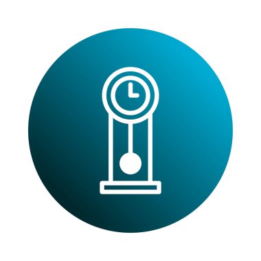 Yuvarlak mavi arkaplan içindeki büyükbaba saatinin zarif bir çizimi. Tasarımı temiz, basit ve göz alıcı. Bu, zamanı ölçmek için antika bir yol..