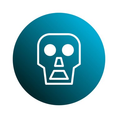 Minimalist beyaz kafatası grafiği, çeşitli tasarım amaçları için modern ve temiz bir illüstrasyon sunan eğimli mavi küre arkaplanına karşıdır..