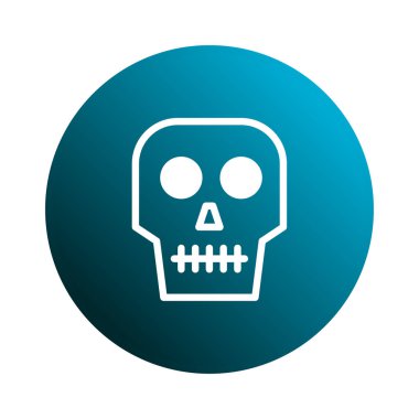 Gradyan mavi bir dairede biçimlendirilmiş bir kafatası simgesi. Simge, web tasarımında veya eğitim amaçlı olarak dijital bir element olarak kullanılabilir..