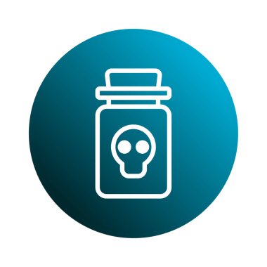 İçinde kafatası sembolü olan zehirli bir şişenin bulunduğu minimalist bir tasarım, tehlike ve zehirlilik temalarının iletilmesi, bilim veya tıbbi temalar için ideal.