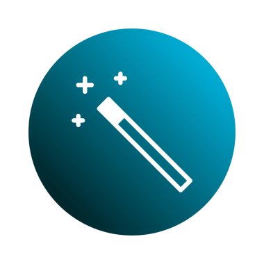 Büyüleyici bir illüstrasyonda, mavi eğimli çember zeminine karşı parlayan beyaz sihirli bir değnek sergileniyor. Fantezi eklemek için mükemmel..