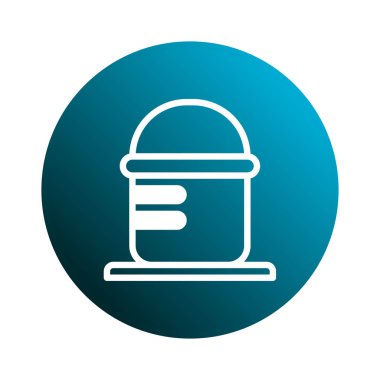 Gradyan mavi çemberde beyaz çizgilerle betimlenmiş bir konteynırın minimalist çizimi. Tasarım veya sembol olarak kullanılacak basit bir grafik ögesi.