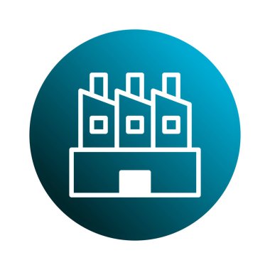 Temiz enerji ve sürdürülebilirlik odaklı endüstriyel faaliyet ve üretimi sembolize eden bir fabrikanın temiz ve basit vektör simgesi.