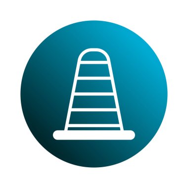 Mavi eğimli bir çemberin merkezindeki beyaz trafik konisinin basit bir çizimi. Yol çalışması, inşaat ya da ihtiyatı temsil ederdi. Simge basit, temiz ve vektör tabanlı.