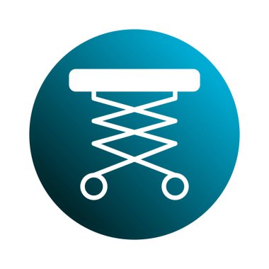 Bu grafik gradyan mavi daire içinde basitleştirilmiş hidrolik kaldırma tasarımı içerir. Makine, inşaat, mühendislik ve sanayi temalarını minimalist tarzda temsil eder.