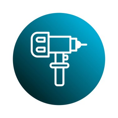 İnşaat veya ev geliştirme projelerinde kullanıma uygun bir mavi daire simgesi üzerinde elektrikli matkap tasviri, araç ve ekipmanları temsil eder.