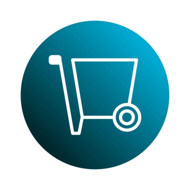 Bir minimalist simge, e-ticaret ve çevrimiçi perakende satış siteleri için ideal mavi bir gradyan daire üzerinde beyaz bir alışveriş arabasının ana hatlarına sahiptir..