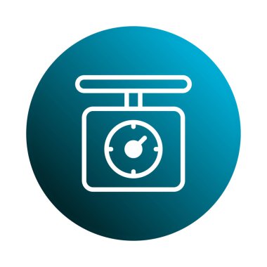 Görüntü, ölçüm, denge ve hassasiyet ile ilgili kavramları göstermek için mükemmel olan eğimli mavi dairesel arkaplan ile bir tartı ölçekli temiz, beyaz vektör ilüstrasyonunu içerir..