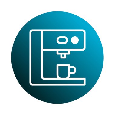 Kafeleri, kahve içecekleri ya da mutfak aletlerini temsil etmek için mükemmel bir kahve makinesini gösteren temiz ve modern bir ikon..