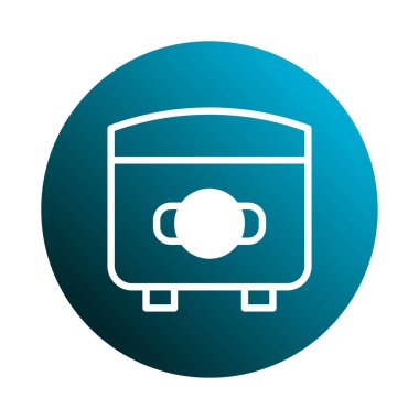 Eski bir televizyon ikonunun, mavi dairesel arka plana karşı temiz ve modern bir tasviri. Bu basit grafik retro teknolojiyi ve iletişimi temsil ediyor..