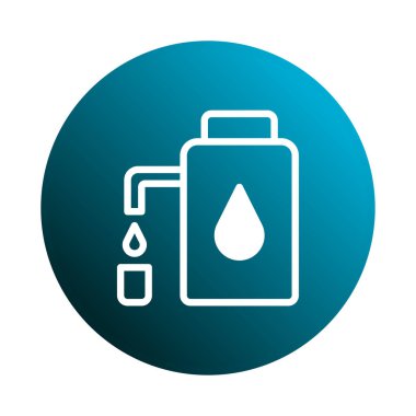 Bu kavramsal illüstrasyon bir su arıtma sistemini temsil ediyor. Temiz su teknolojisini sembolize eden, deniz mavisi gradyan bir arka planda minimalist bir ikona sahiptir..