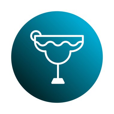 Limon dilimli margarita kokteylinin minimalist bir çizimi, gradyan mavi daire, bar veya restoran promosyonları için mükemmel..