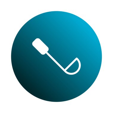 Mavi dairesel arka planda, spor ve eğlence amaçlı tasarımlar için ideal bir golf kulübü simgesinin minimalist vektör çizimi.