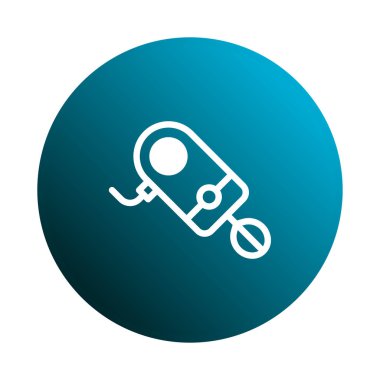 Mavi dairesel arka planda bir el mikserinin simgesi. Sıradan bir mutfak aletinin minimalist tasarımı.