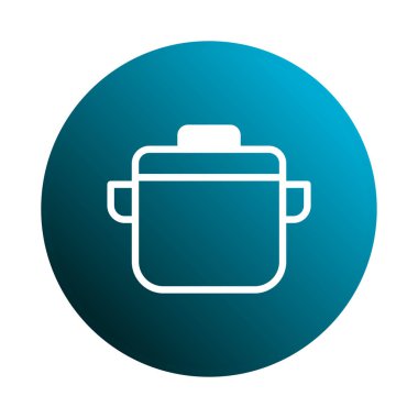 Mutfak ve mutfak temalı tasarımlarda kullanılmak için mükemmel olan mavi bir çemberin içinde basit bir tencere çizimi..