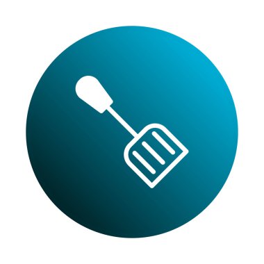 Dairesel mavi arkaplan üzerinde beyaz bir spatula simgesi gösterilir. Bu basit grafik mutfak ya da aşçılıkla ilgili tasarımlar için mükemmeldir..