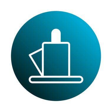 Gradyan mavi dairesel arkaplan üzerinde soyut bir masa düzenleyicisinin minimalist stilize çizimi, ofis veya organizasyonel temalı tasarımlar için mükemmel.