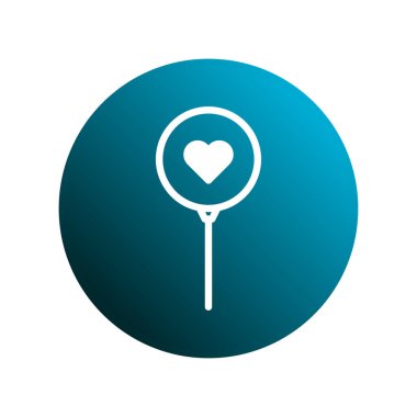 Değişik grafik tasarım projelerinde aşkı, bağlantıyı ve kutlamaları sembolize etmek için mükemmel bir şekilde, gök mavisi gradyan dairesindeki minimalist kalp lolipopu ikonu..