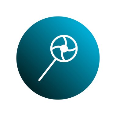 Bu resim bir lolipopun gradyan mavi daireye karşı minimalist bir vektör illüstrasyonunu gösteriyor. Tatlılar ve tatlılar için basit ve çekici bir tasarım.
