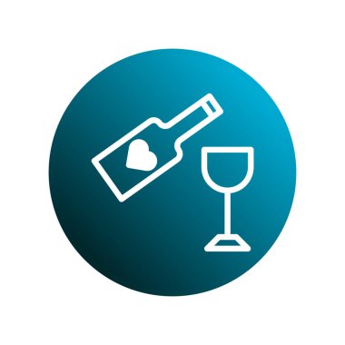 Kalp şekli ve şarap kadehi olan bir şarap şişesinin temiz ve zarif bir çizimi, markalaşma veya tasarım projeleri için mükemmel..