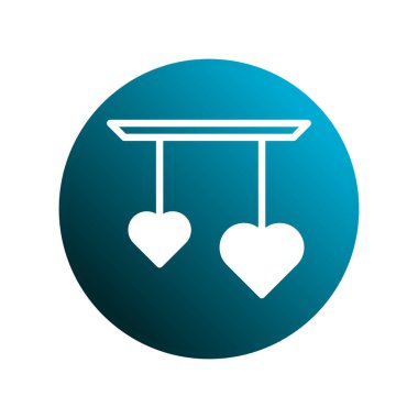 Minimalist grafik, basit ve zarif bir dizaynda aşkı ve sevgiyi sembolize eden yatay bir çizgide asılı duran iki kalbi içerir..