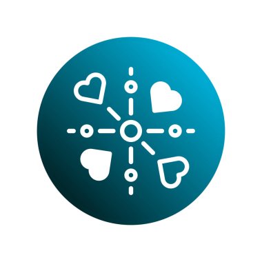 Bir kalp ve aşk bağı, bir ağ aracılığıyla, romantik ilişkilere vurgu yaparak resmedilir. Bu dijital iletişim çevrimiçi randevu ve ilişkileri temsil ediyor.