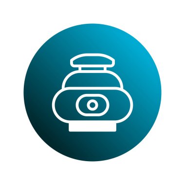 Güzellik ürünleri için zarif krem kavanozu ikonu tasarımı. Mavi arka planda izole edilmiş beyaz ana hatlı cilt kozmetiği.