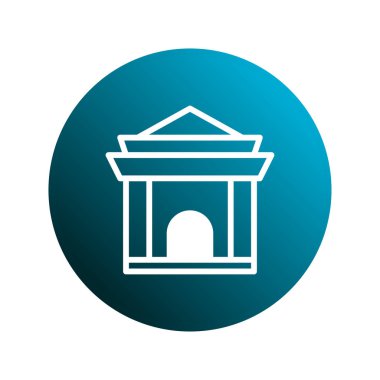 Klasik bir binanın beyaz çizgili mimari simgesi, görsel projeler için uygun minimalist ve zarif bir tasarım sunan mavi bir küreye karşı dizayn edilir..