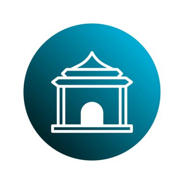 Geleneksel Asya pavyonunun minimalist ve sanatsal bir çizimi. Gradyan arkaplan üzerindeki bu sembolik mimari kültürel ve sembolik temsil için mükemmeldir..