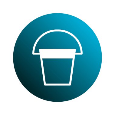 Mavi gradyan çember arkaplan üzerindeki beyaz kova simgesinin basit ve modern bir çizimi, çeşitli grafik tasarım projeleri için mükemmel.