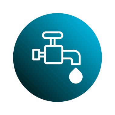 Basit bir illüstrasyonda, su korunumu ve sürdürülebilir uygulamaları sembolize eden mavi bir zemine karşı damlacıkla beyaz su musluğu tasvir edilir.