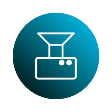 Bir huni şekli ve dikdörtgen tabanlı soyut bir ikon gradyan mavi daire içinde, teknoloji veya iş kavramları için uygundur.