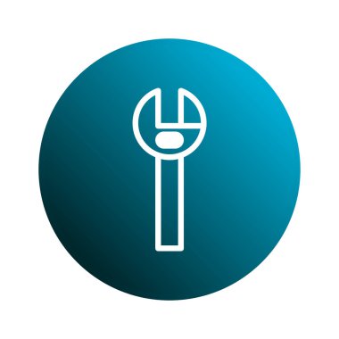 Bir ingiliz anahtarının minimalist çizimi, temiz ve modern bir şekilde sunulmuştur. Tasarım çeşitli mühendislik, bakım ve onarım temalı projeler için uygun bir gradyan mavi çember üzerinde beyaz bir anahat içerir..