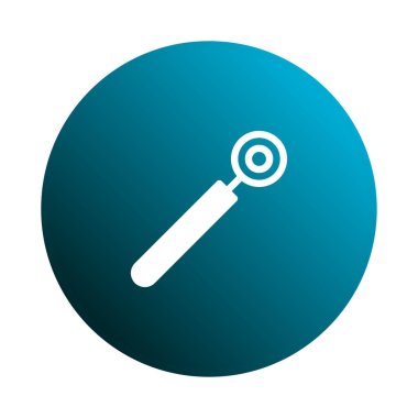 Hasta kontrolleri, temiz ve diş tedavileri için ağız sağlığı ve hijyen hizmetlerini temsil eden mavi çember arka planda bir diş aynası ikonu.