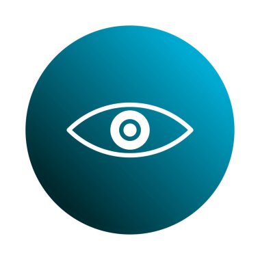 Bir minimalist göz simgesi, görme, algılama, izleme veya gözlemi temsil eden bir gradyan mavi küre üzerine kuruludur..