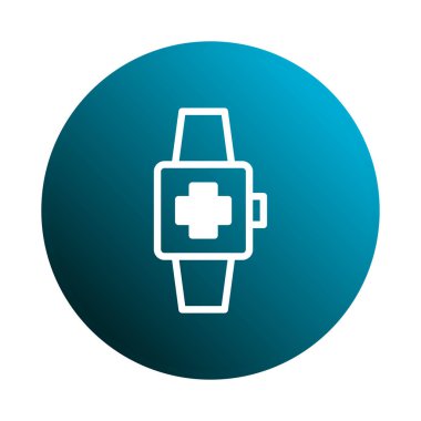 Ekranında haç sembolü olan bir akıllı seğirme sağlık izleme ve dijital sağlığı temsil eder. Bu simge modern tıbbi teknolojiyi sembolize ediyor..