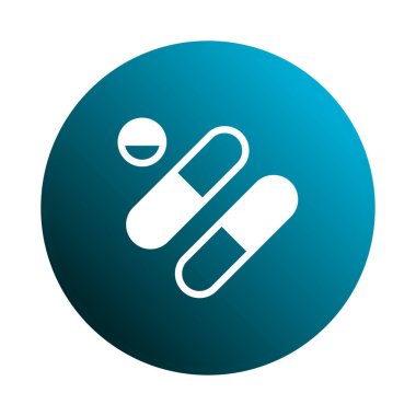 İlaç temalı modern bir ikon tasarımı, kapsülleri ve hapları mavi çember içinde gösteriyor, tıbbi ve sağlıkla ilgili uygulamalar için mükemmel..