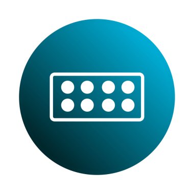 Dijital bir illüstrasyon mavi bir gradyan çemberin içinde beyaz bir hap paketini gösteriyor. Görüntü tıp ve sağlık hizmetlerini temsil ediyor..