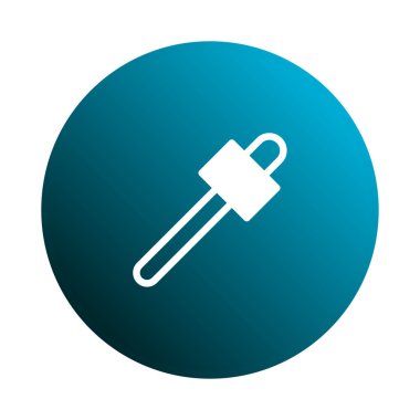 Katı mavi dairesel bir zemin üzerinde beyaz pipet simgesi bulunan temiz ve modern bir grafik, ilaç veya bilimsel çizimler için idealdir..