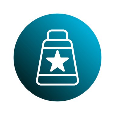 Yıldız sembollü beyaz bir kabın ana hatlarını gösteren minimalist bir simge, gradyan mavi dairesel arkaplan üzerine kurulmuş, temiz ve modern bir tasarım yaratıyor..