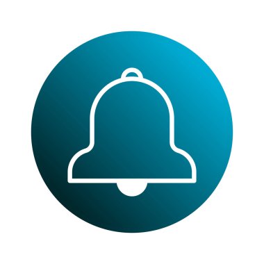 Beyaz çizgili temiz, minimalist bir uyarı çan simgesi, canlı bir mavi gradyan daire, dijital platformlar ve arayüzler için mükemmel.