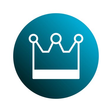 Mavi eğimli daire şeklinde bir arka planı olan izole edilmiş beyaz taç simgesi. Kraliyet, güç ve başarı temalı grafik tasarımlar için mükemmel..