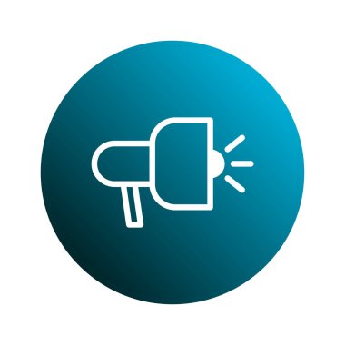 Beyazlı basit bir hoparlör ikonu, gradyan mavi daireye ayarlı. Modern, temiz bir iletişim ya da duyuru tasarımı gerektiren tasarımlar için uygun..