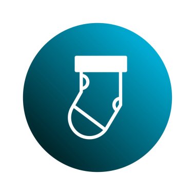 Kış tatili sezonu için mavi gradyan daire arka planına sahip beyaz Noel çorap vektör ikonu. Yazdırma ve web tasarımı için uygundur.