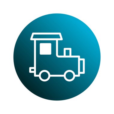 Basit, temiz bir tasarımı olan, çocuklar ve ulaşımla ilgili konular için mükemmel bir oyuncak tren ikonu. Mavi eğimli arka planda oyuncu ve sevimli bir estetik..