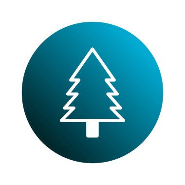 Gradyan mavi bir çemberin üzerinde her zaman yeşil olan bir ağaç dizaynının minimalist beyaz simgesi. Dekorasyon ya da bayram için mükemmel..