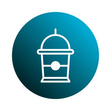 Buzlu kahve fincanının minimalist bir simgesi. Temiz ve beyaz bir taslak. Tasarım dairesel bir gradyan arka plana göre ayarlanmış, mavinin tonlarını karıştırarak, serin ve ferahlatıcı bir içecek öneriliyor..